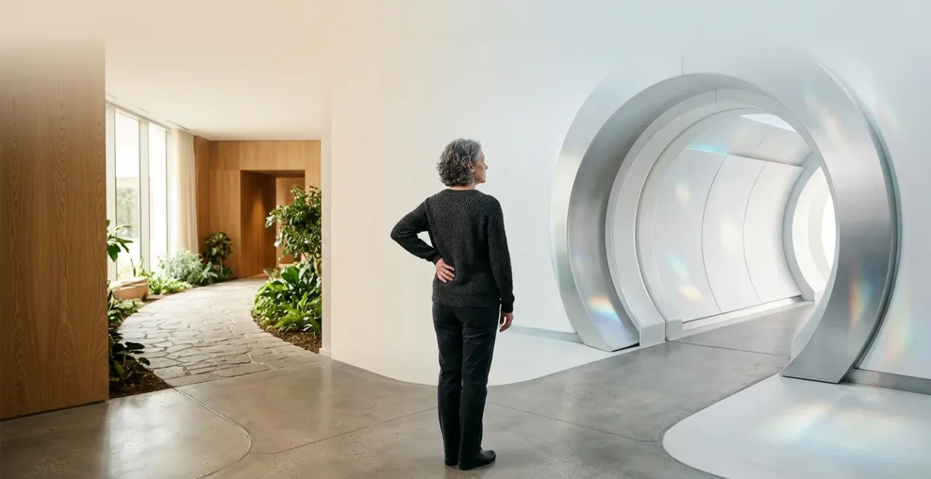 Person facing medical imaging decision for chronic lower back pain with normal x-rays