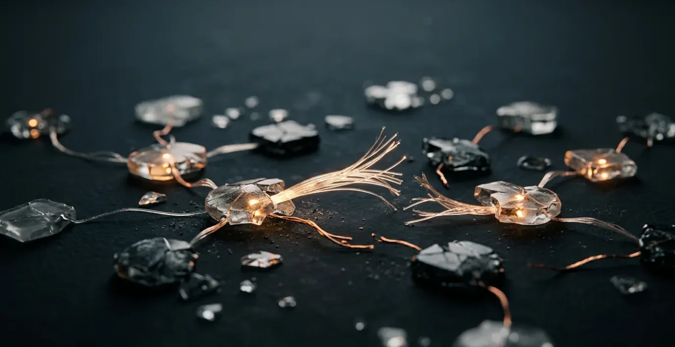 Abstract representation of a fragmented public health surveillance system showing disconnected network nodes symbolizing failed contact tracing infrastructure during COVID-19 pandemic