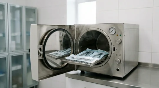Modern dental autoclave sterilization equipment ensuring patient safety through high-pressure steam sterilization