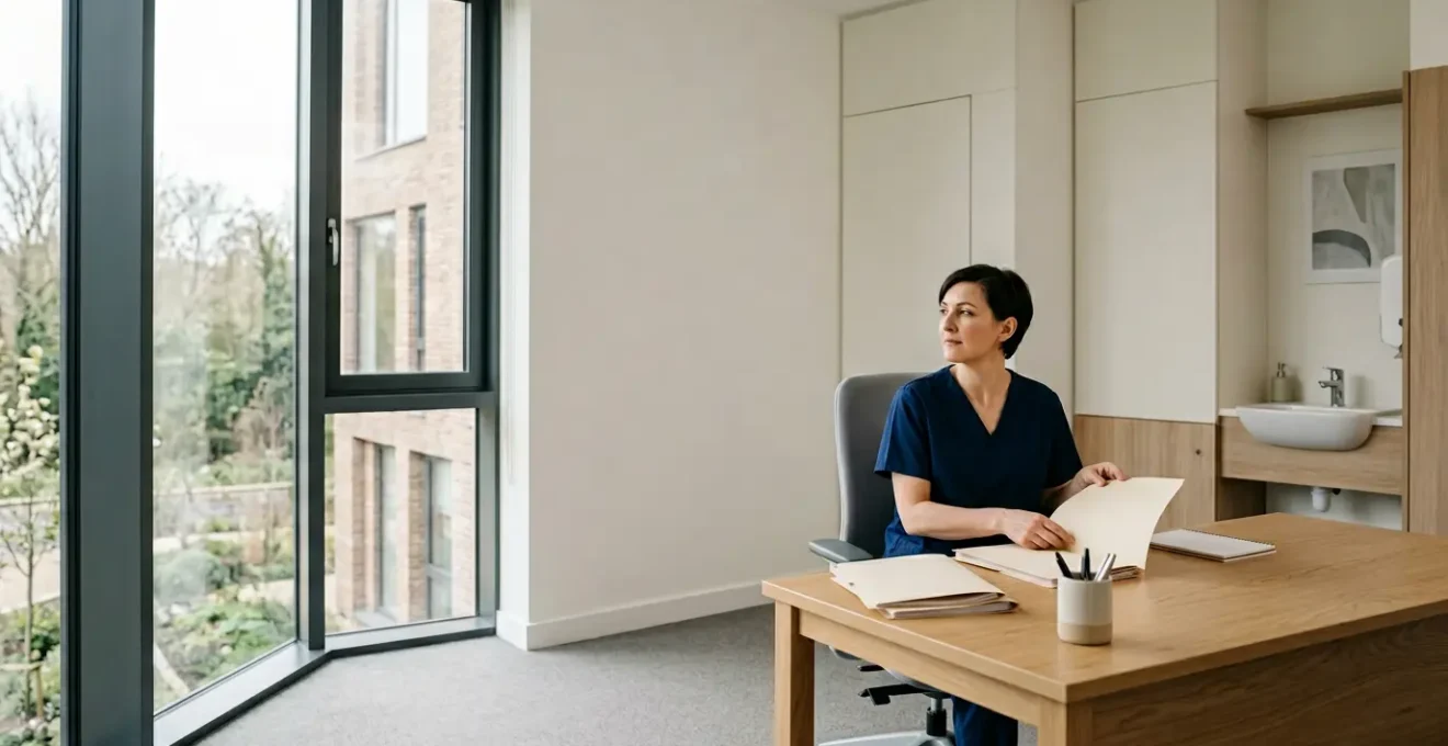 Professional medical consultation scene showing transparent credentialing process in UK healthcare setting
