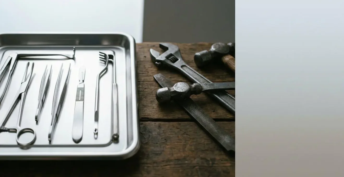 High-precision surgical instruments and their sterilization equipment showcasing technical complexity and medical-grade quality