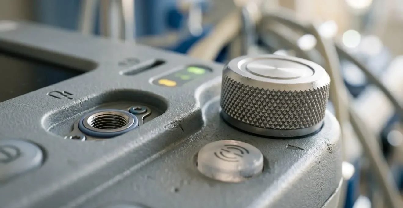 Close-up macro view of medical monitoring equipment with soft bokeh background