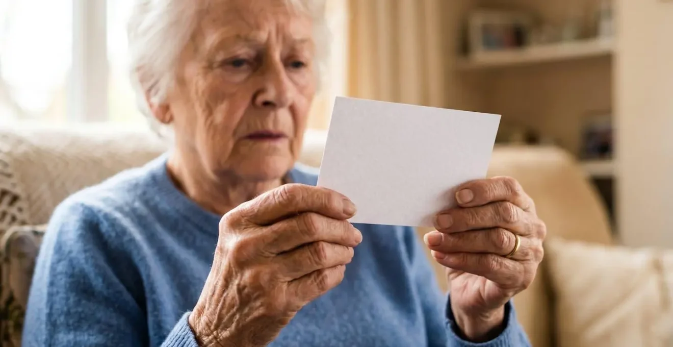 A pair of elderly hands holding a blank piece of paper, symbolising the communication challenges during a patient's discharge transition from hospital to home.
