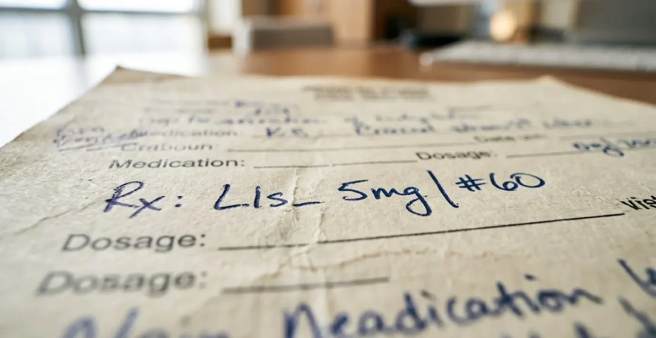 Macro close-up of handwritten medical notes with shallow depth of field symbolizing the fragility and error-prone nature of manual transcription