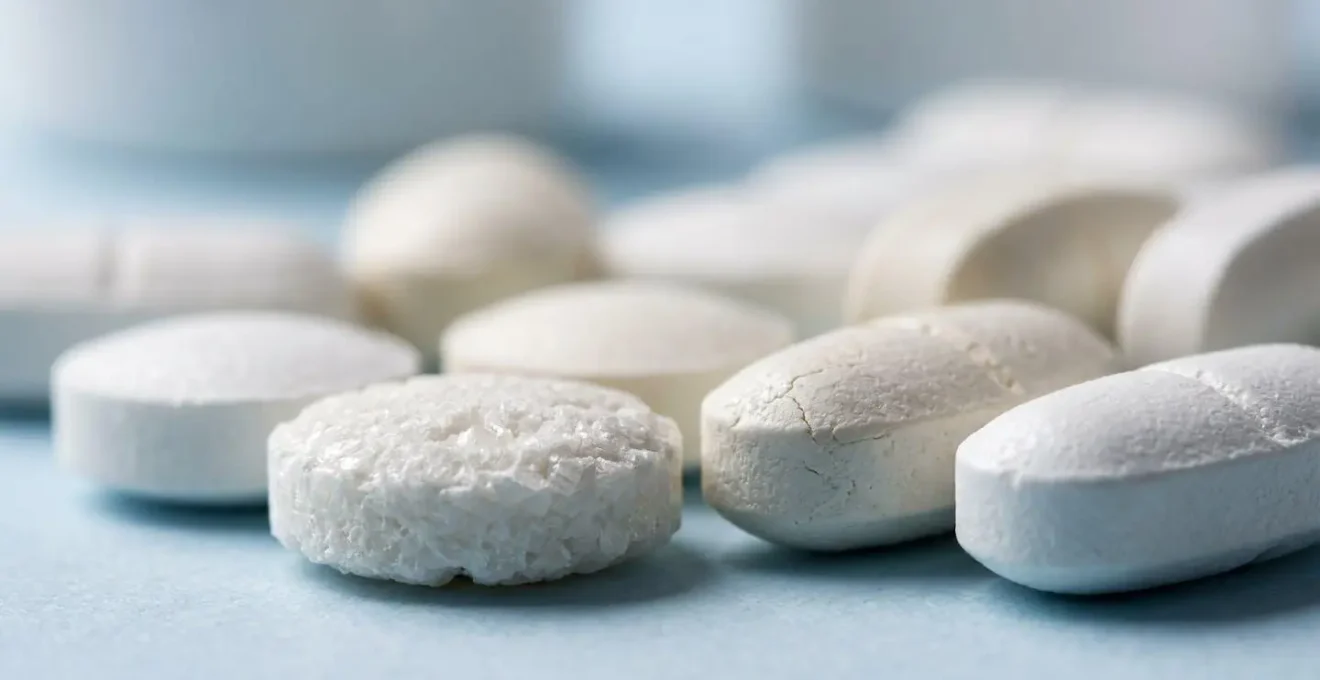 Macro close-up of pharmaceutical tablets emphasizing texture and clinical precision in STI prevention