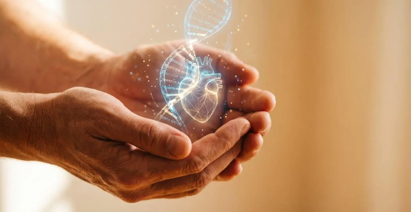 Abstract representation of secure genomic data storage with biometric encryption patterns