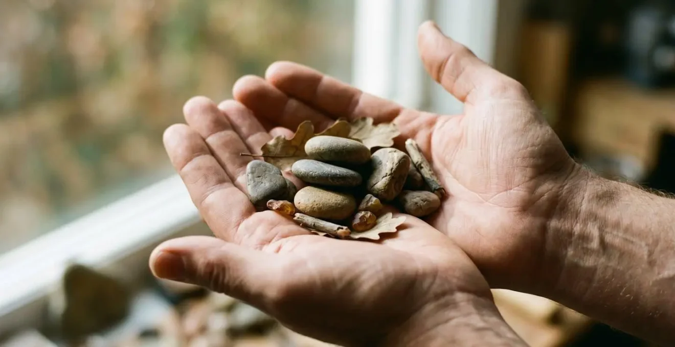 Close-up of hands holding symbolic objects representing different medical specialty pathways in balanced tension