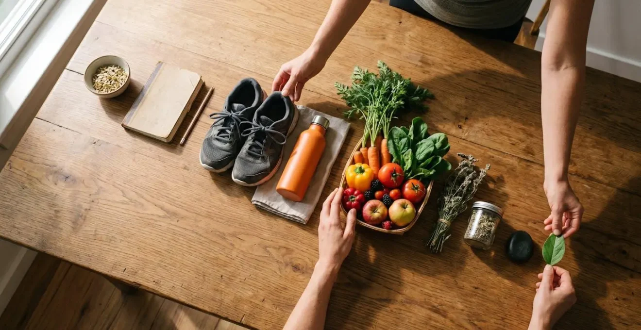 Person reviewing personal health trend data showing gradual improvement over time through lifestyle changes