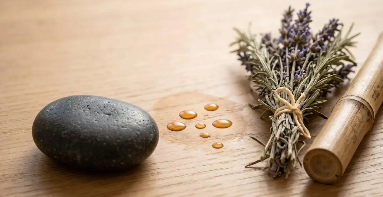 Close-up detailed view of holistic therapy treatment materials and natural wellness elements