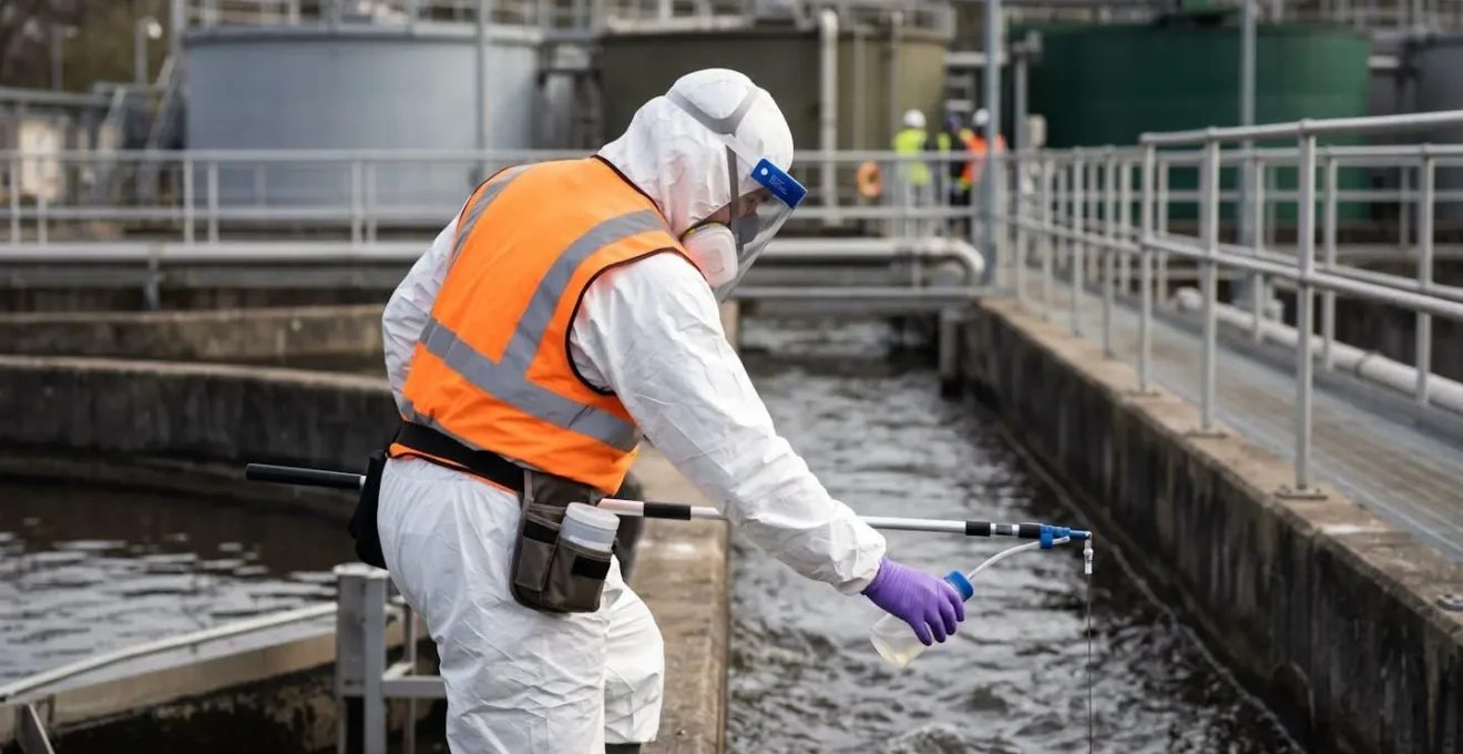 Urban public health infrastructure showing wastewater monitoring system components
